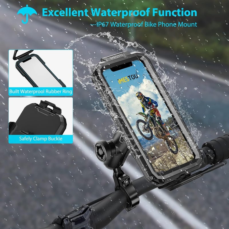 iMESTOU Anti-Theft Waterproof Motorcycle Phone Holder Bike Phone Mount 1" Ball Handlebar Stem Mobile Holder with Double Socket Arms 720° Rotation Aluminium Base for 5.5"-6.8" Cellphones (L) - Image 2